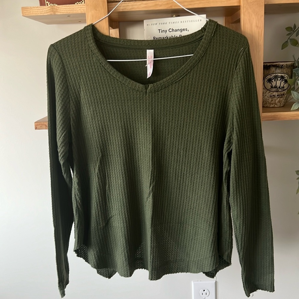 Xhilaration olive green waffle long sleeve, size medium, fits a little oversized